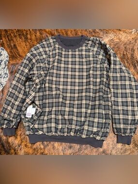 Vintage 90s Reversible Pullover Windbreaker Plaid Houston Golf Braeburn CC Sz L